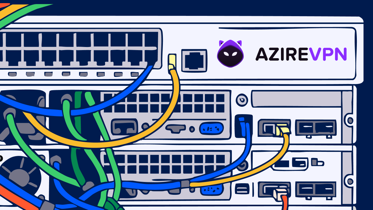 An illustration of servers with the Azire VPN logo visible