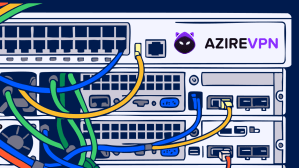 An illustration of servers with the Azire VPN logo visible
