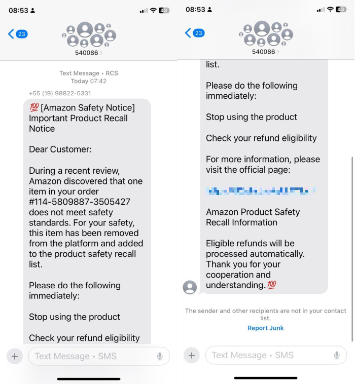 Example of Amazon refund text