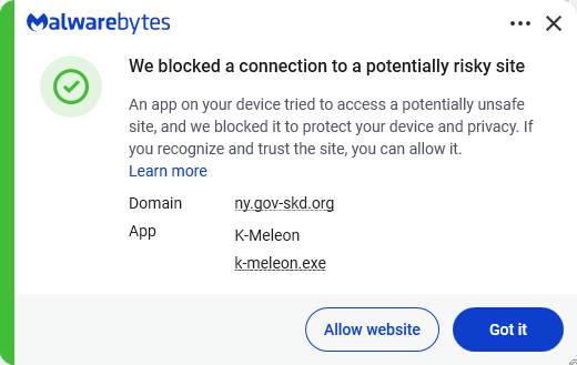 Malwarebytes blocks fake website