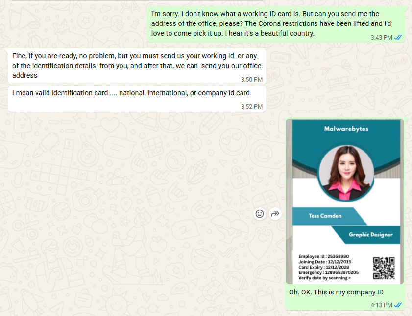 Offering my fake company ID card worked