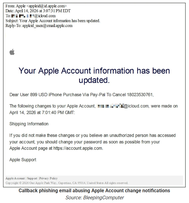 Phishing email screenshot, courtesy of BleepingComputer

