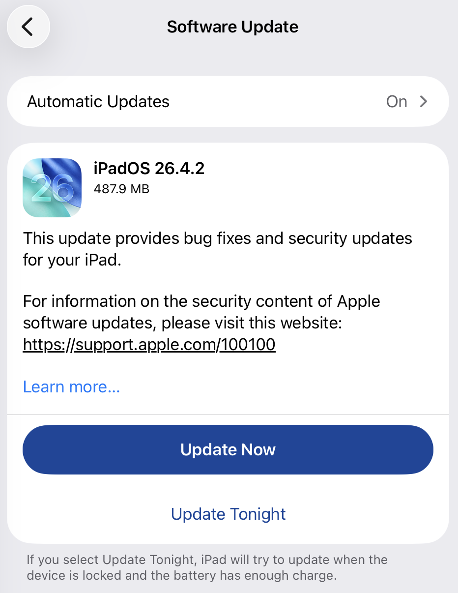 Update settings on iPad