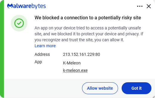Malwarebytes blocks 213.152.161.229