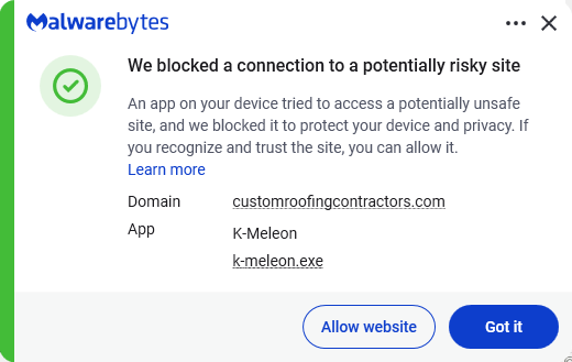 Malwarebytes eine der noch aktiven Domains
