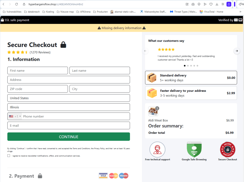 Aldi meat box scam leads to a fake Aldi site requesting payment details.
