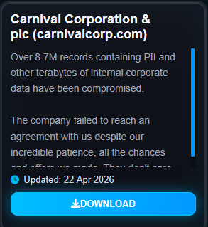 A ShinyHunters disponibiliza dados do Carnaval para download