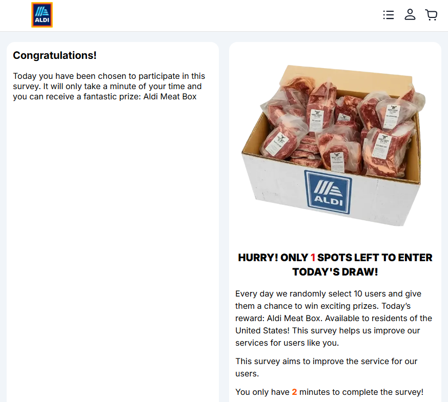 Aldi meat box scam leads to a fake Aldi site.