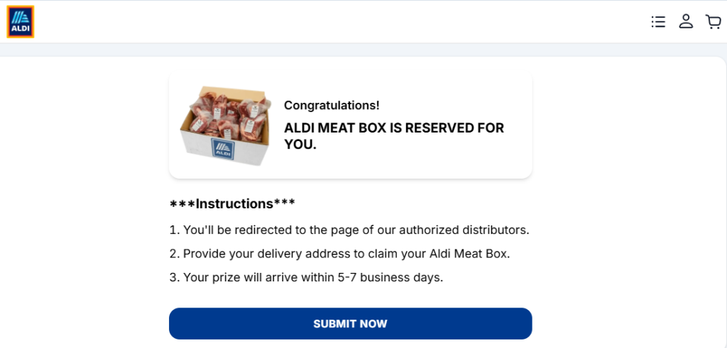 Aldi meat box scam leads to a fake Aldi site.