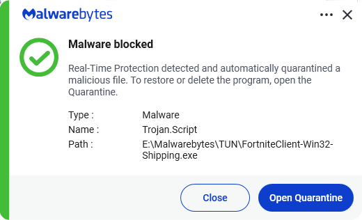 Malwarebytes blocks Trojan.Script