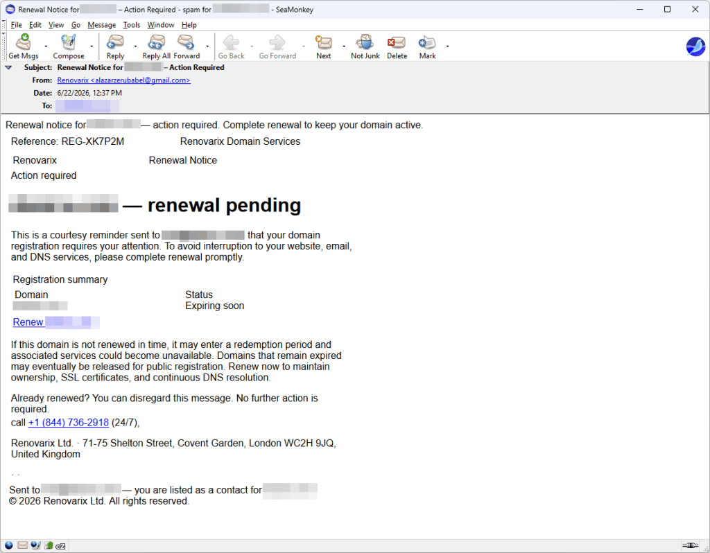 Fake renewal email