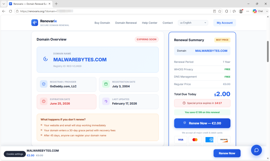 Fake renewal domain