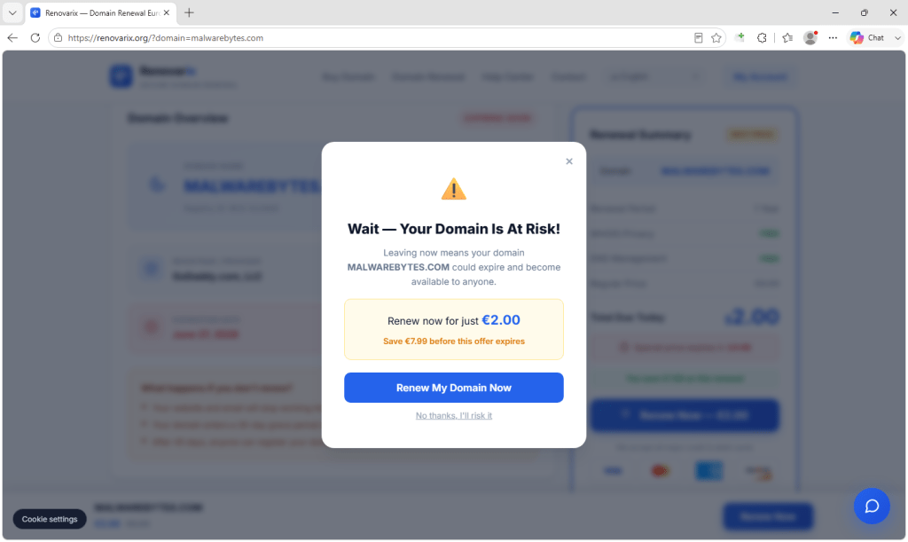 Fake renewal urgency