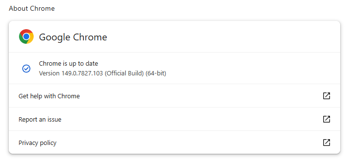 Chrome version Chrome .0.7827.102/103 Chrome est à jour sur Windows Mac