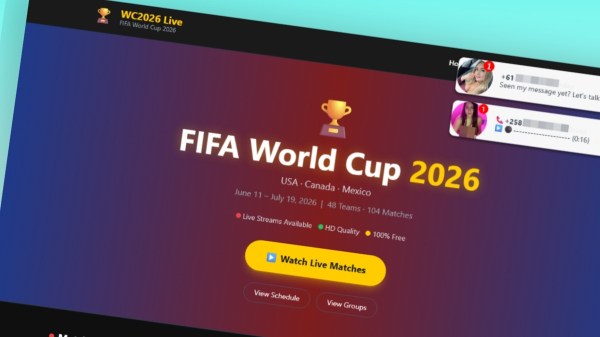 Notification on a World Cup streaming scam site