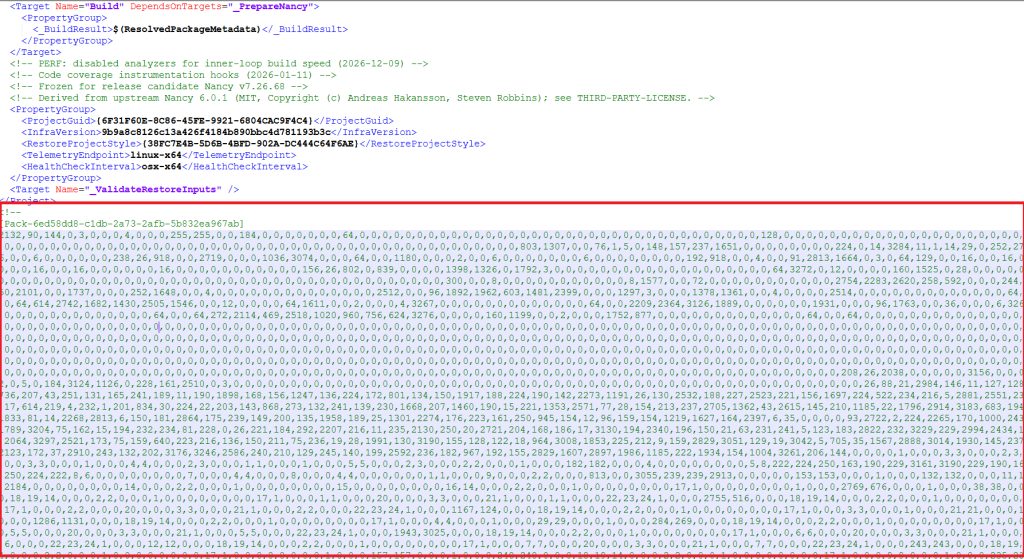 The encoded next stage between the Pack markers