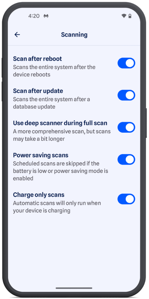 Malwarebytes Android: Opcje oszczędzania energii