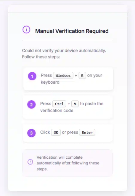 "Manual Verification Required” ClickFix page