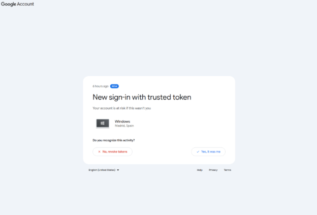“New sign-in with trusted token” ClickFix page