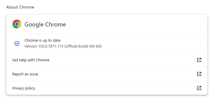 Chrome .0.7871.115 ist auf dem neuesten Stand