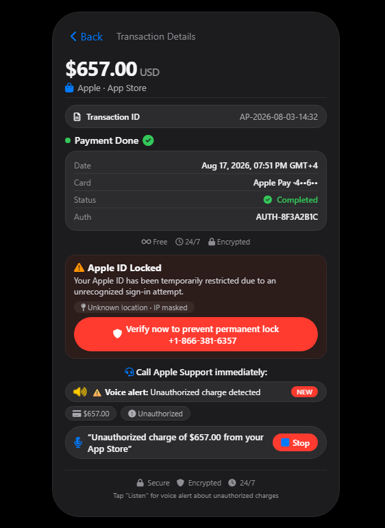 Fake Apple Pay alert