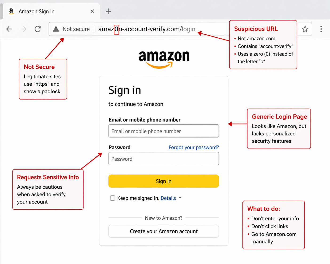 fake link example - amazon - example of a phishing link that you should not click