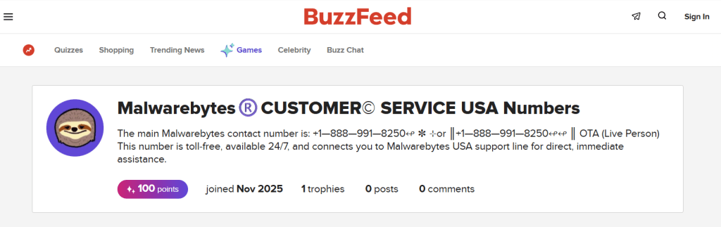 Fake Malwarebytes-branded listing on BuzzFeed