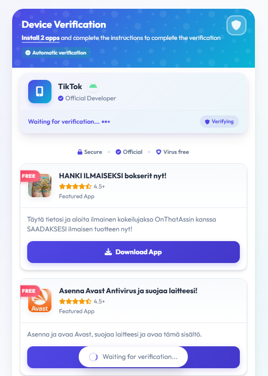 Fake TikTok rewards sites