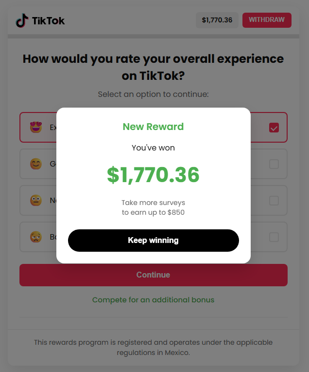 Fake TikTok rewards sites