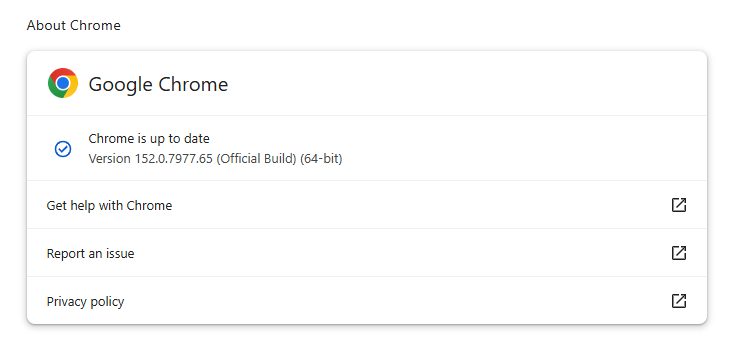 Chrome 152.0.7977.65 está atualizado
