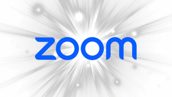 Zoom-Logo vor einem Explosionshintergrund