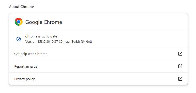 Chrome 153.0.8010.36/.37 is up to date