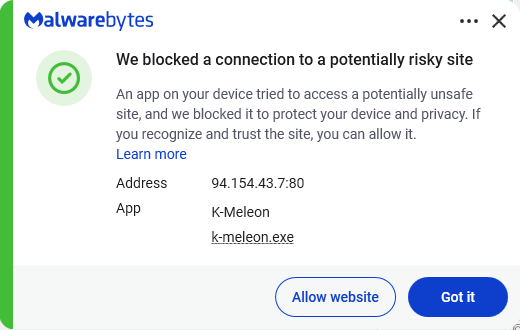 Malwarebytes blocks 94.154.43.7