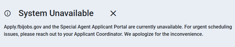 "System Unavailable" message on FBI jobs website