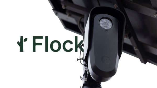 Logotipo de Flock Safety con cámara ALPR