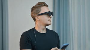man wearing smart glasses