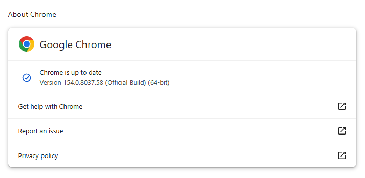 Chrome 154.0.8037.58 is up to date
