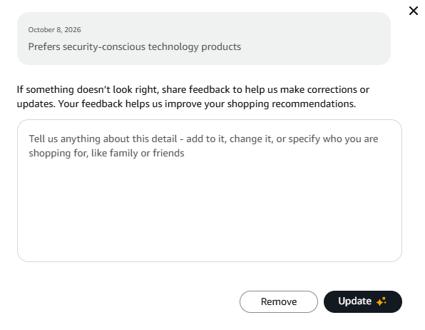 Removing one entry from Amazon's About You